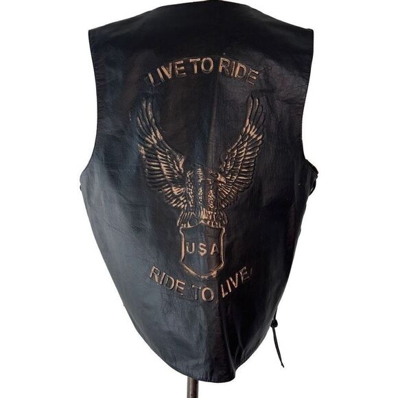 Vintage Leather King Mens 48 Deadstock Americana Embossed Motorcycle Vest NWT - Picture 2 of 9